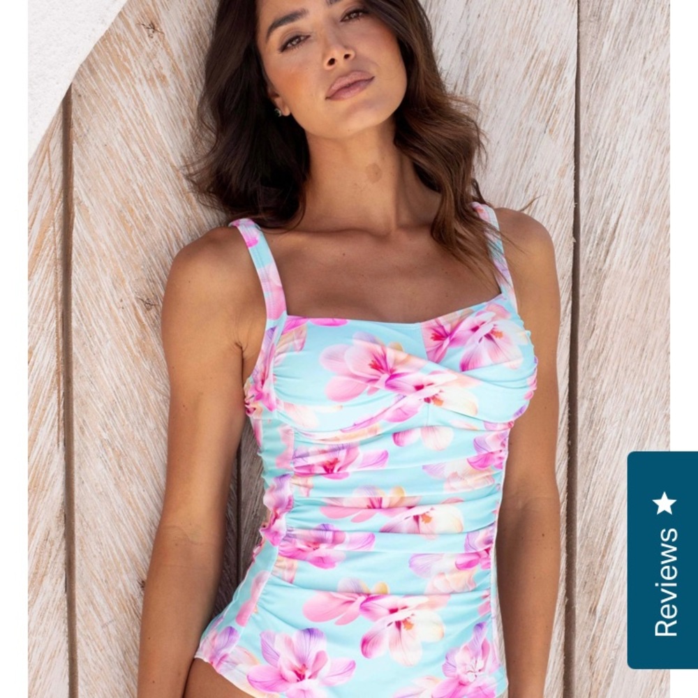 Hapari Floral Petunia Pop Pink and Blue Slimming Tankini